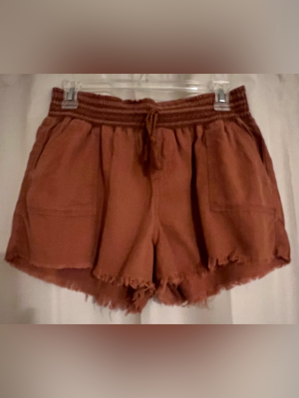 Rewash Women’s XL Rust Linen Blend Frayed Hem Shorts
